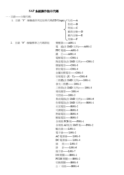 SAP操作手册代码明细