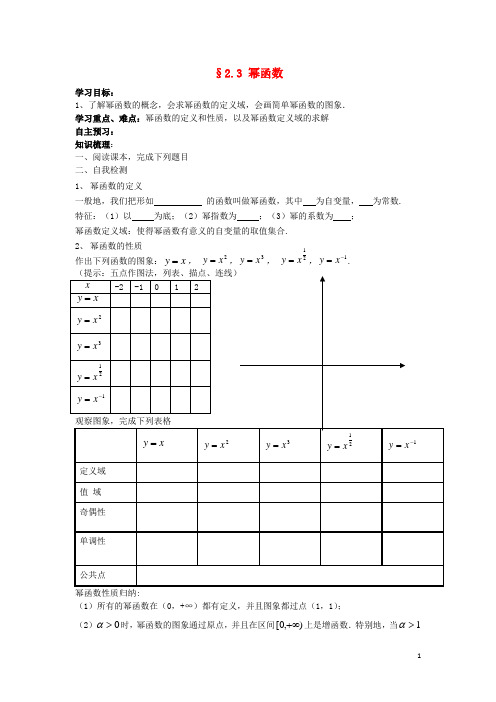 2019高中数学 第二章 基本初等函数(Ⅰ)2.3 幂函数导学案 新人教A版必修1