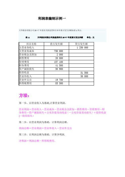 利润表编制示例