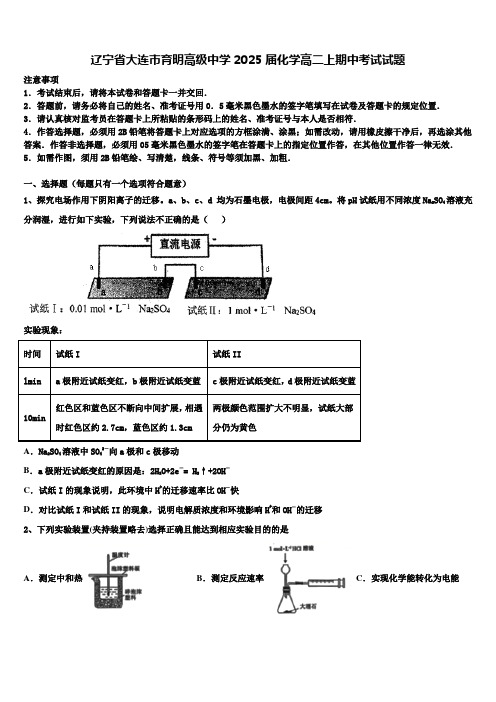 辽宁省大连市育明高级中学2025届化学高二上期中考试试题含解析