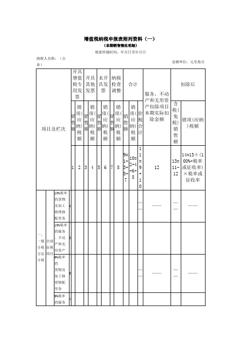 《增值税纳税申报表附列资料一(本期销售情况明细)》