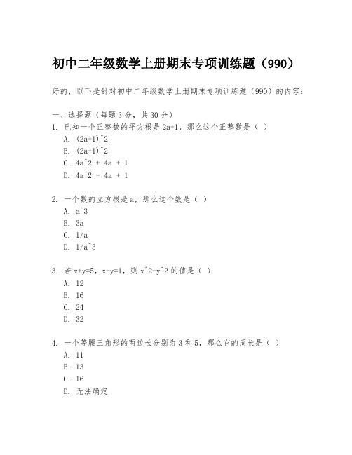 初中二年级数学上册期末专项训练题(990)