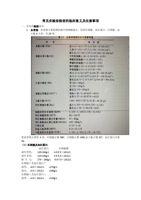 常见的实验室检查的作用及注意事项