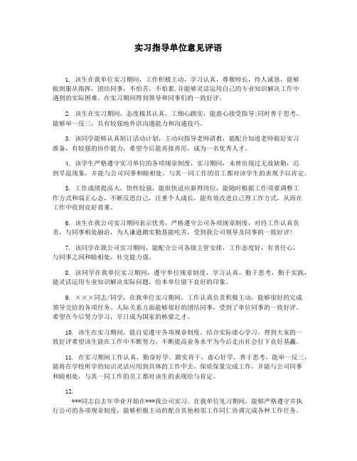 实习指导单位意见评语