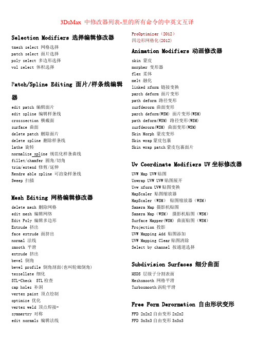 3DsMax 中修改器列表-里的所有命令的中英文互译