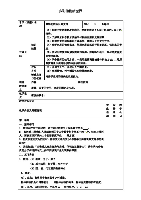 精选甘肃省武威市中考物理多彩的物质世界复习教案