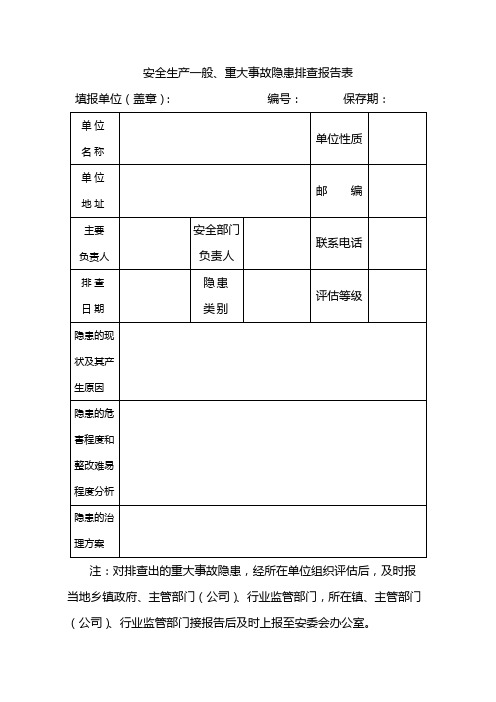 安全生产一般、重大事故隐患排查报告表