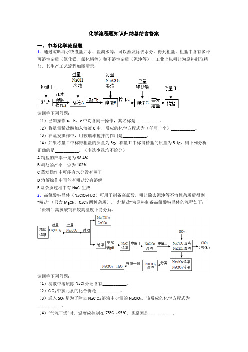 化学流程题知识归纳总结含答案