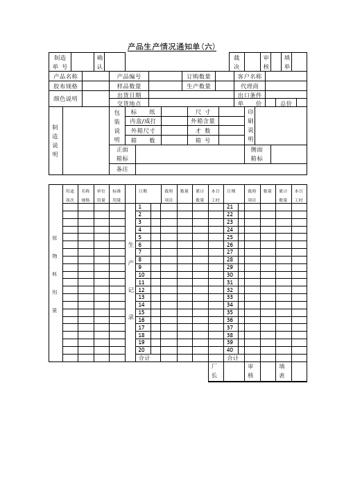 产品生产情况通知单F