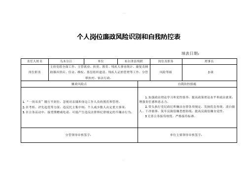 残联个人岗位廉政风险识别和自我防控表附表