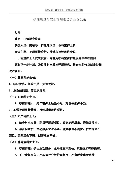 护理质量与安全管理会议记录