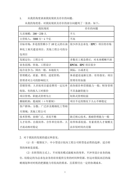 设计院现状及存在的问题及对策措施