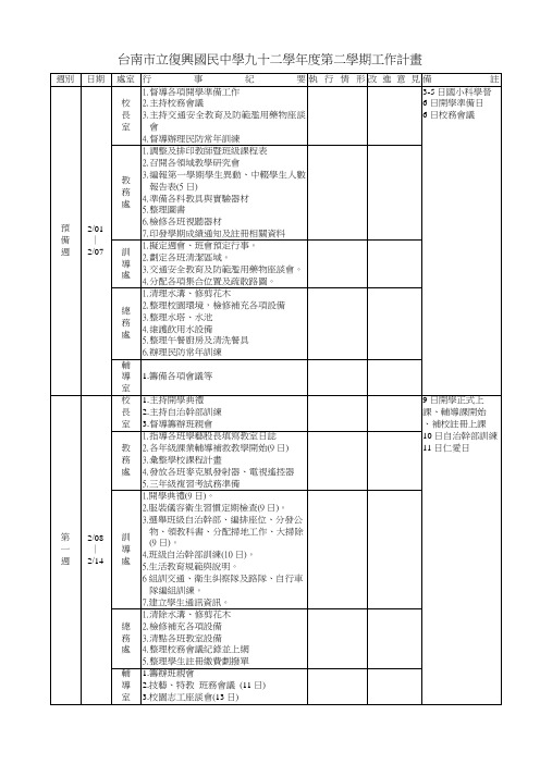 台南市立复兴国民中学九十二学年度第二学期工作计画