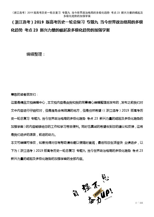 (浙江选考)近年高考历史一轮总复习专题九当今世界政治格局的多极化趋势考点23新兴力量的崛起及多极化