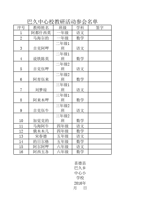 教研活动签到表