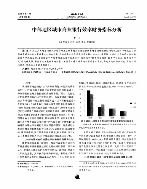 中部地区城市商业银行效率财务指标分析