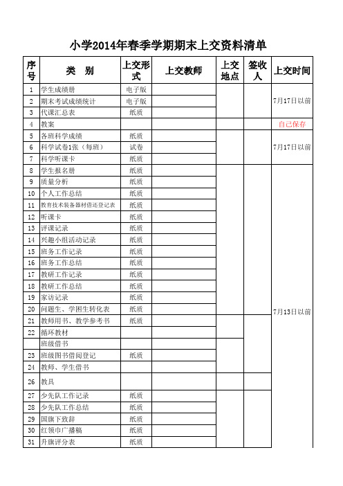 小学期末上交资料