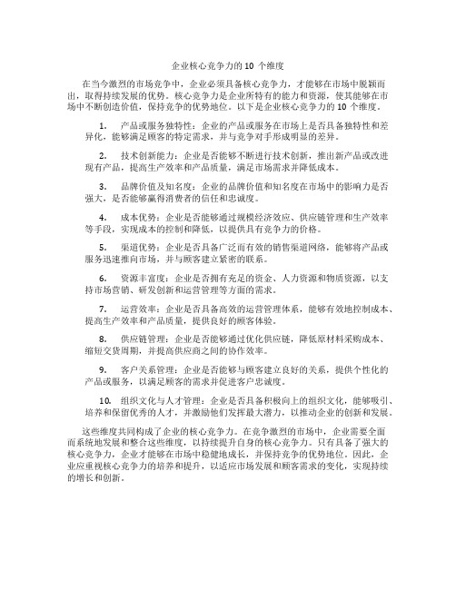 企业核心竞争力的10个维度