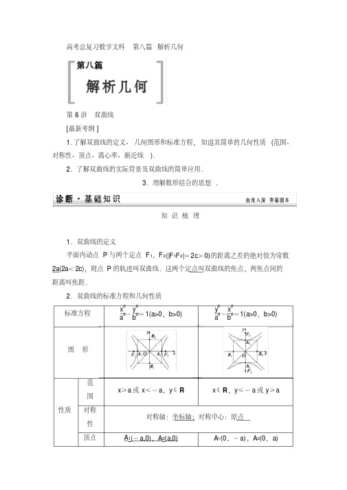 高考总复习数学文科第八篇解析几何第6讲双曲线