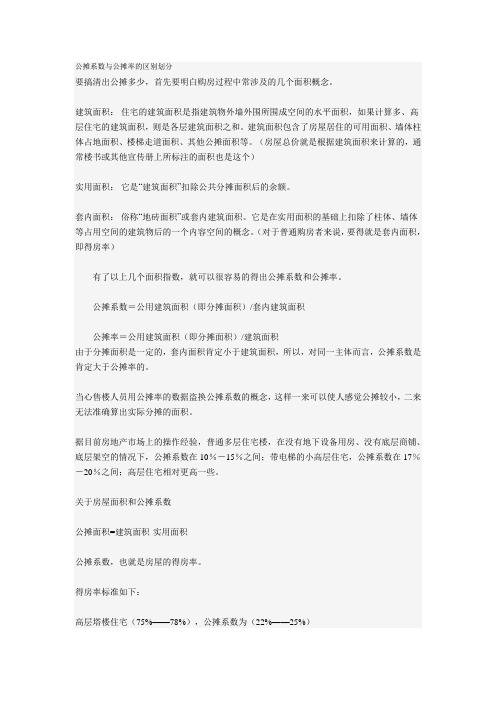 公摊率与公摊系数区别