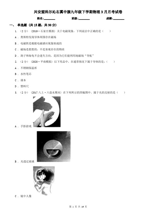 兴安盟科尔沁右翼中旗九年级下学期物理3月月考试卷