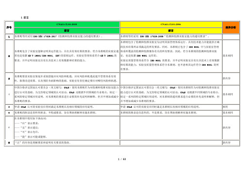 CNAS-CL01 2018和CNAS-CL01 2006差异对照表