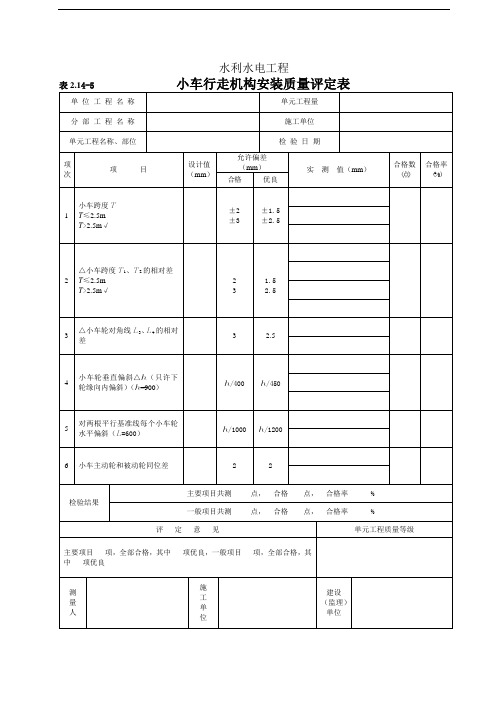 小车行走机构安装质量评定表