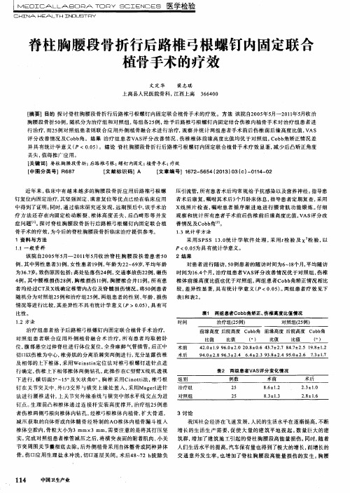 脊柱胸腰段骨折行后路椎弓根螺钉内固定联合植骨手术的疗效