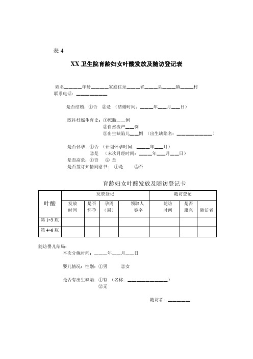 叶酸发放及随访登记表