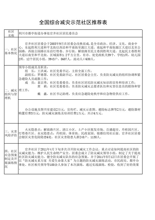 全国防灾减灾示范社区推荐表11