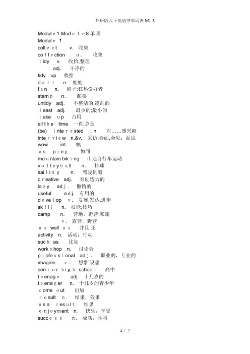 外研版八下英语书单词表M1-8