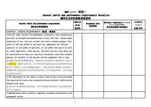 通用安全和性能要求检查表GSPR Check List