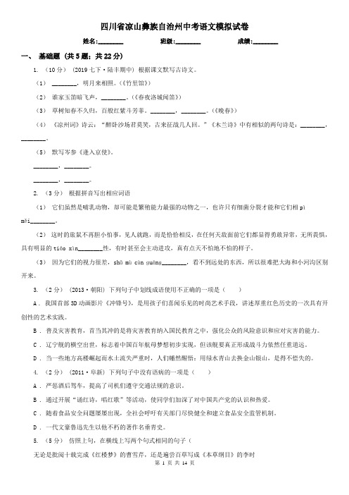 四川省凉山彝族自治州中考语文模拟试卷