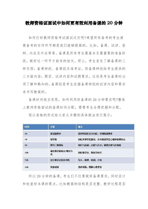 地理教师资格证10.经验介绍：教师面试中如何更有效利用备课的20分钟(完美版)