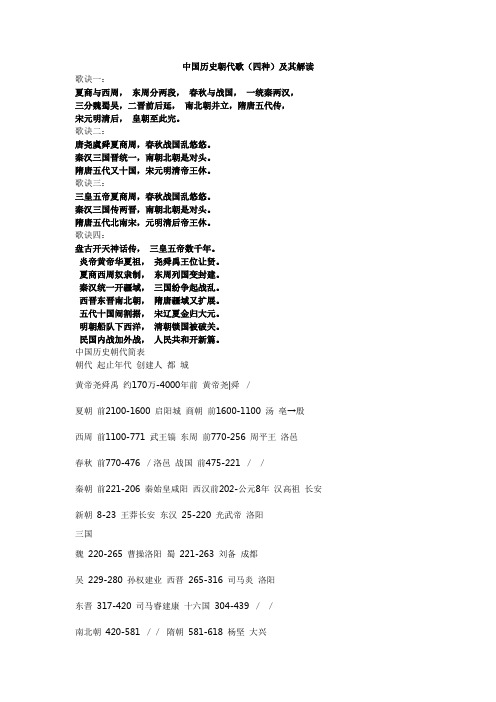 中国历史朝代歌(四种)及其解读