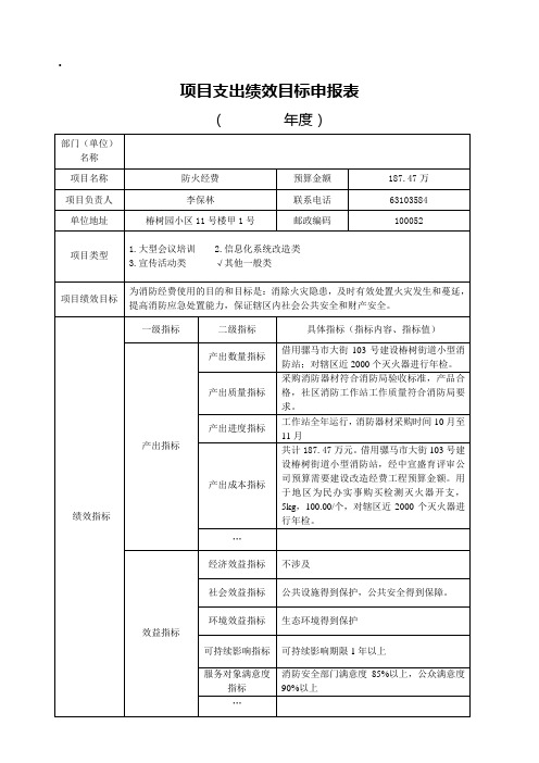 项目支出绩效目标申报表(范本)