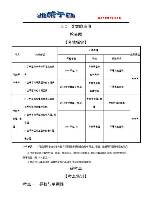 2020版高考数学(浙江专用)一轮总复习检测：3.2 导数的应用 Word版含解析