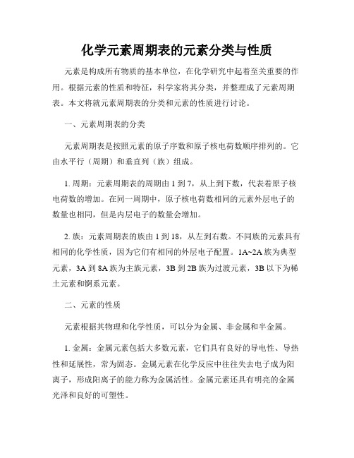 化学元素周期表的元素分类与性质