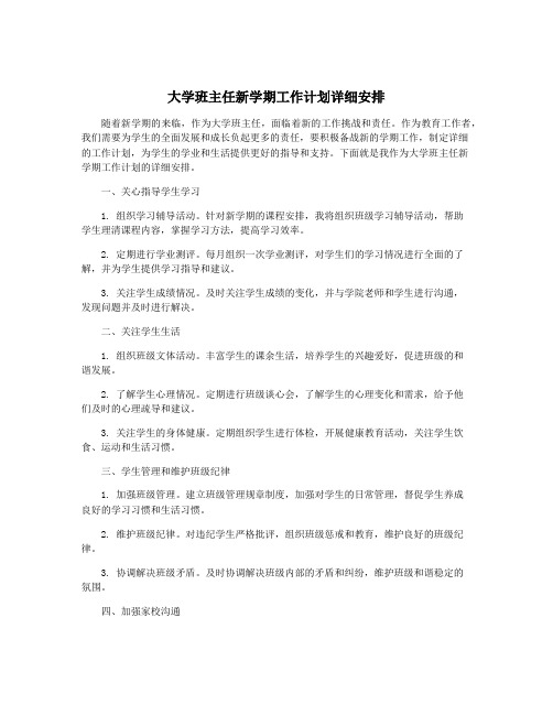 大学班主任新学期工作计划详细安排