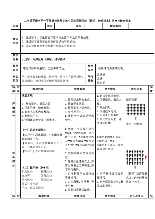 二年级下册水平一下肢操控技能训练小足球用脚运球(停球、控球技术)体育与健康教案