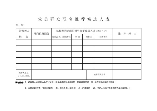 3)党员群众联名推荐候选人表