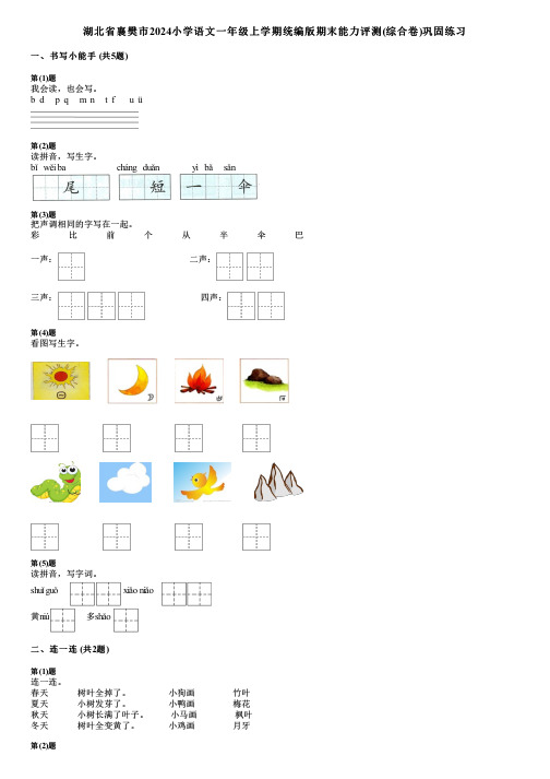 湖北省襄樊市2024小学语文一年级上学期统编版期末能力评测(综合卷)巩固练习