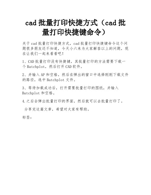 cad批量打印快捷方式(cad批量打印快捷键命令)