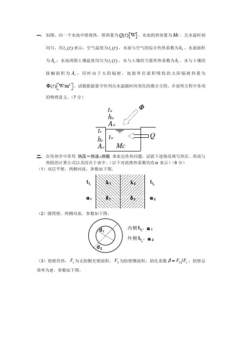 2011年哈工大传热学考试试题