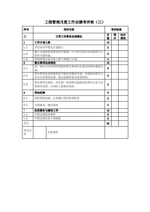 工程管理工作业绩考评表(三)