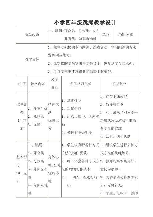 小学四年级《跳绳》教学设计与课后反思