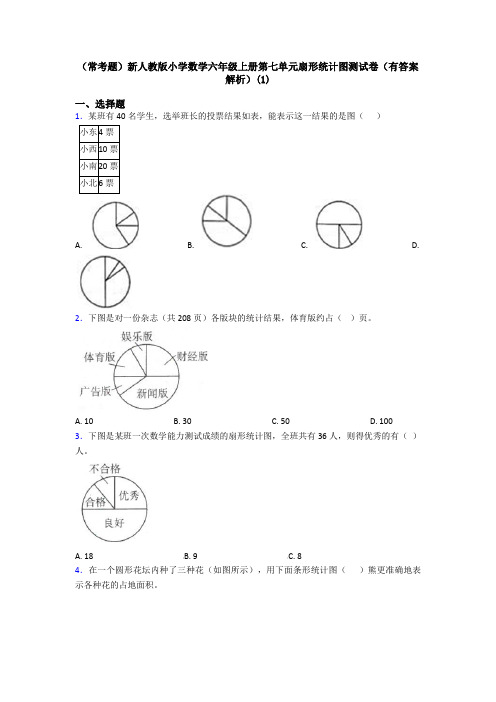 (常考题)新人教版小学数学六年级上册第七单元扇形统计图测试卷(有答案解析)(1)