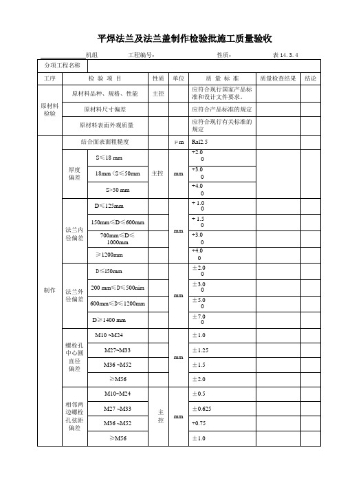 DL5210.2-2018表 14.3.4平焊法兰及法兰盖制作检验批施工质量验收表