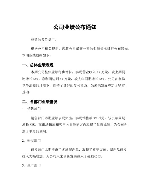 公司业绩公布通知