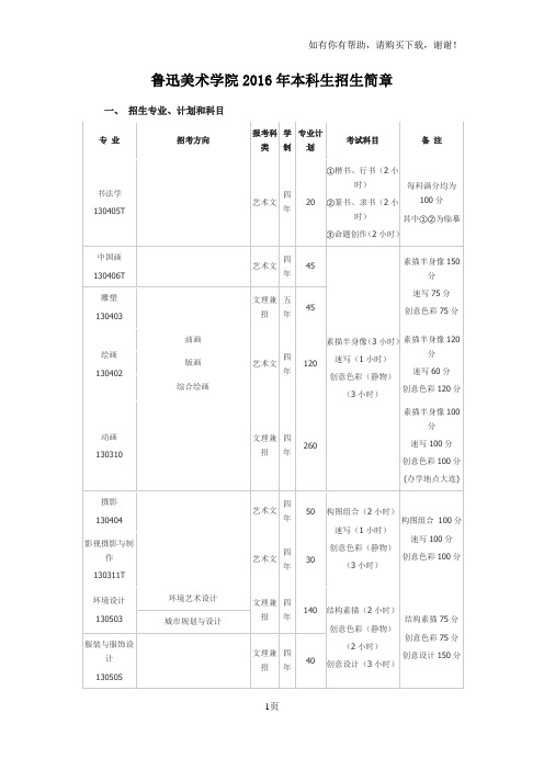 鲁迅美术学院本科生招生简章